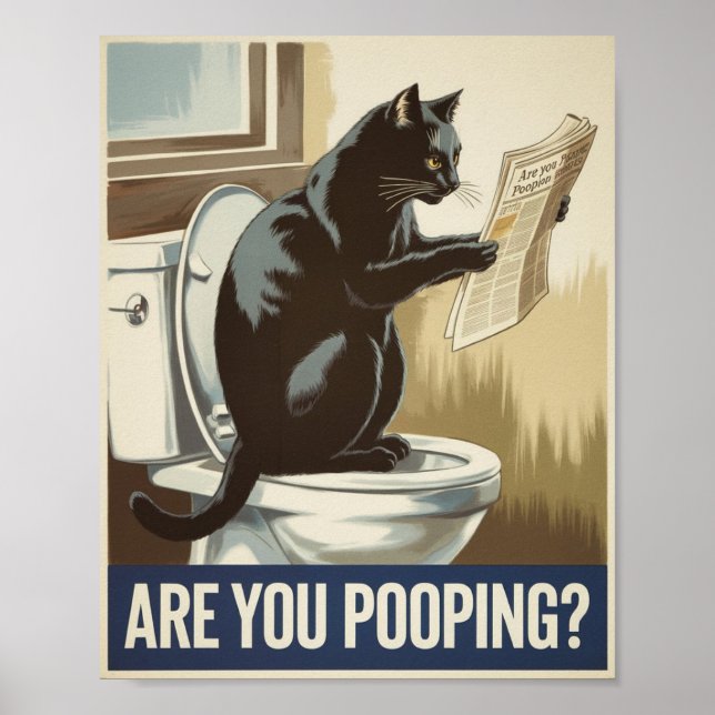 Póster Funny Wall Art - ¿Estás Paseando? Cat on Toilet (Frente)