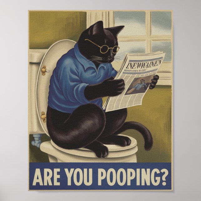 Póster Funny Wall Art - ¿Estás Paseando? Cat on Toilet (Frente)
