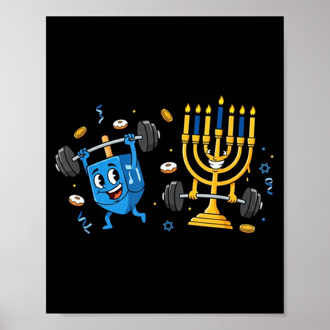 Póster Funny Weightlifting Gym Dreidel Menorah Hanukkah W (Frente)