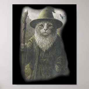 Póster Funny Weird Kitten Wizard Ghost Cat Meme Catdalf H
