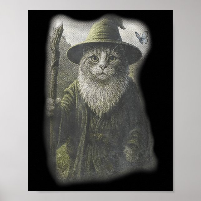 Póster Funny Weird Kitten Wizard Ghost Cat Meme Catdalf H (Frente)