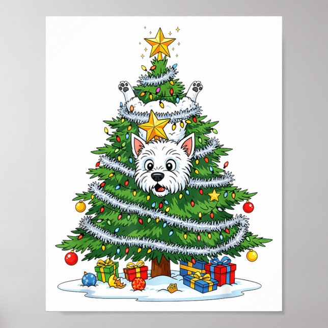 Póster Funny West Highland White Terrier Dog Christmas Tr (Frente)