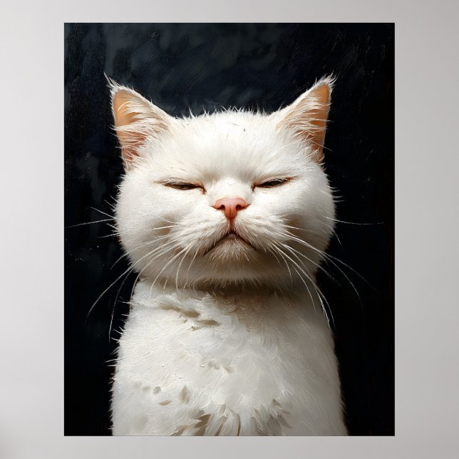 Póster Funny White Cat with Attitude, Not Impressed – Whi (Frente)