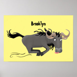 Póster Funny Wildebeest corriendo ilustracion personaliza