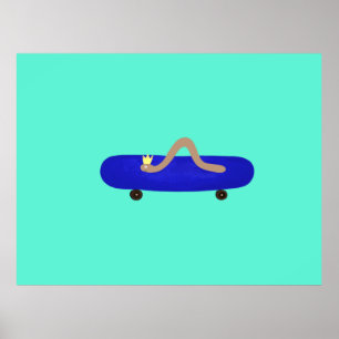 Póster Funny worm on a skateboard