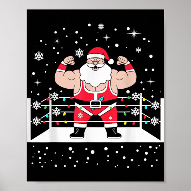 Póster Funny Wrestling Santa Xmas Lights Wrestling Christ (Frente)