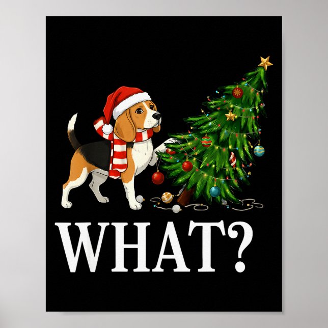 Póster Funny Xmas Beagle Pushing Christmas Tree Over Dog  (Frente)
