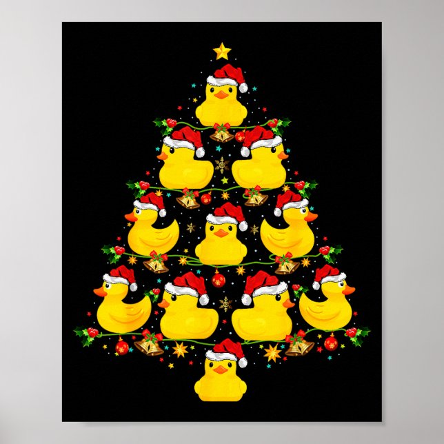 Póster Funny Xmas Lighting Santa Hat Rubber Duck Christma (Frente)