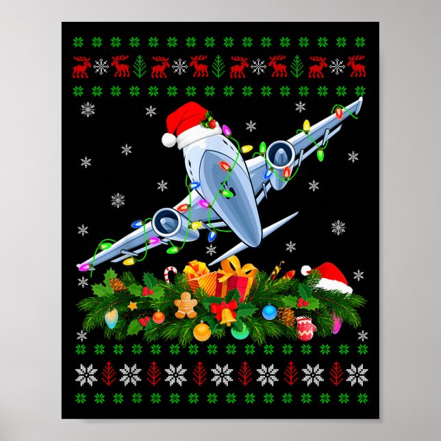 Póster Funny Xmas Lighting Tree Santa Ugly Airplane Chris (Frente)
