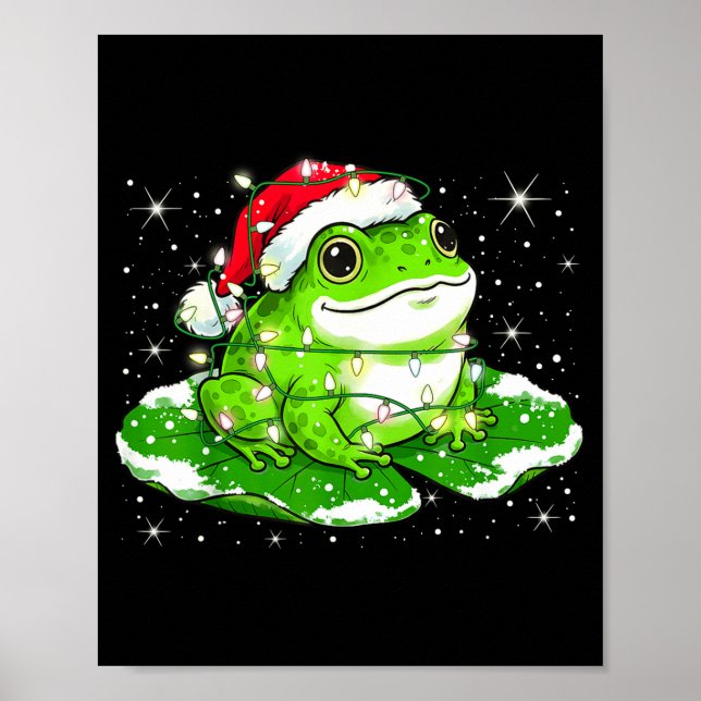 Póster Funny Xmas Lights Frog Cute Toad Frogs Women Men K (Frente)