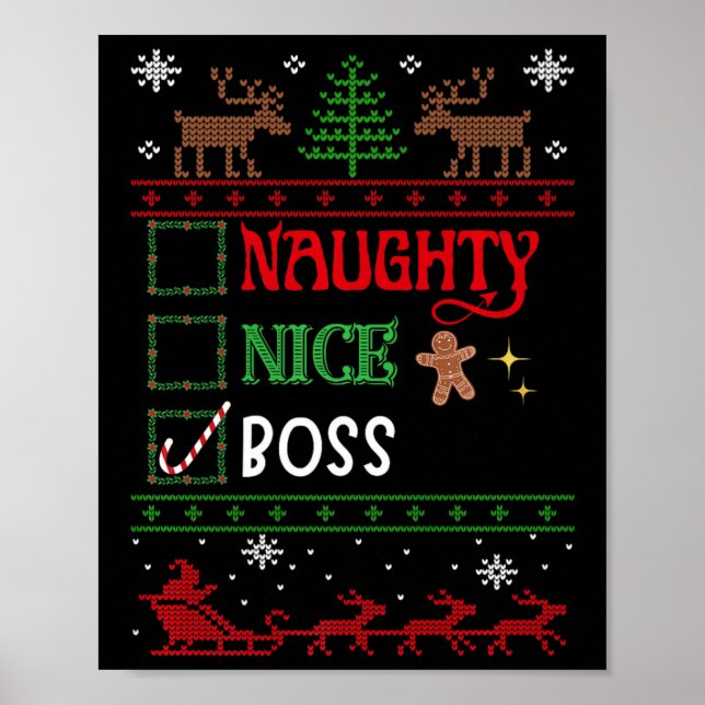 Póster Funny Xmas Nice Naughty List Navidades Jefe (Frente)