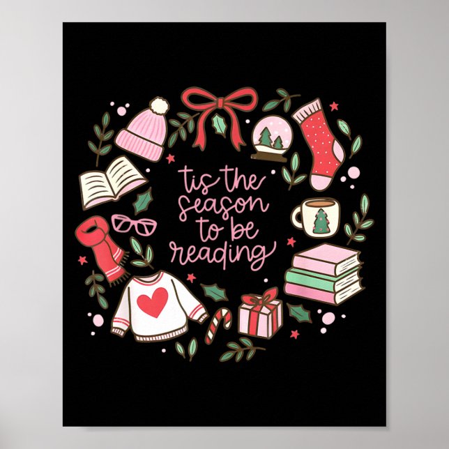 Póster Funny Xmas Tis The Season To Be Reading Books Paja (Frente)