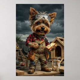 Póster Funny Yorkie Construction Worker Poster – Playful 