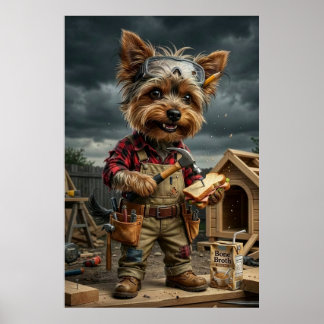 Póster Funny Yorkie Construction Worker Poster – Playful 