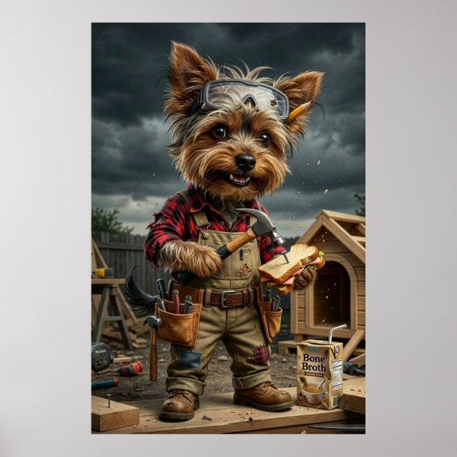 Póster Funny Yorkie Construction Worker Poster – Playful  (Frente)
