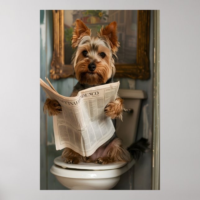 Póster Funny Yorkshire Terrier Bathroom Print, Dog (Frente)