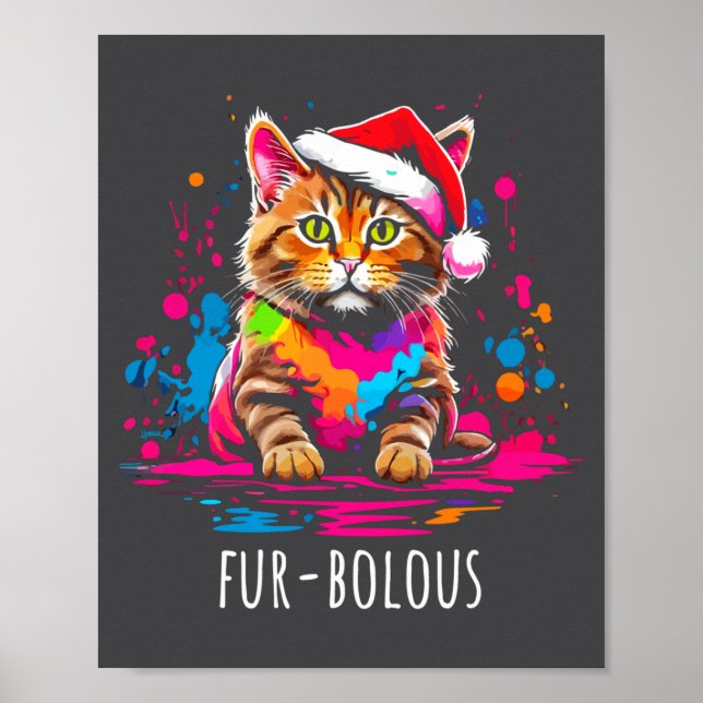 Póster Fur-bulous Cute Cat Christmas Party Holiday Kitten (Frente)