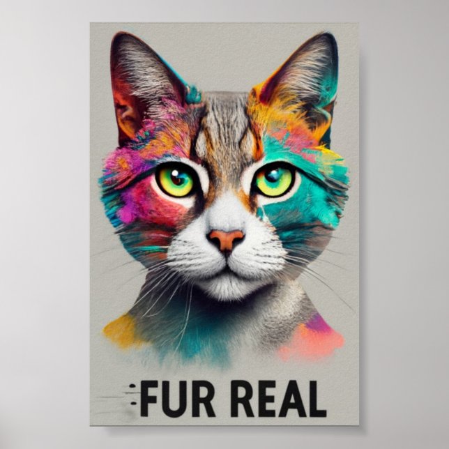 Póster Fur Real: Un Poster de gato arcoiris (Frente)