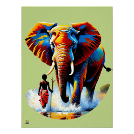 Póster Furchtloser Junge trifft Elefantenbullen