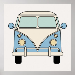 Póster Furgoneta Camper Vintage Retro Azul
