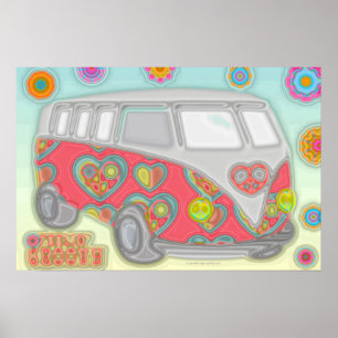 Póster Furgoneta hippy de los 60 Groovy Flower Power
