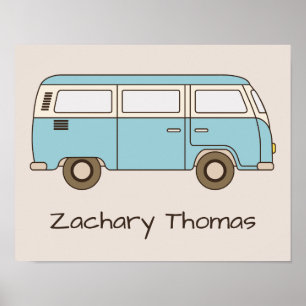 Póster Furgoneta personalizada azul y crema retro