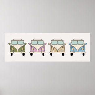 Póster Furgonetas camper retro vintage