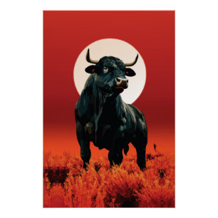 Póster Furia de Medianoche – Majestuoso Toro Negro Bajo C