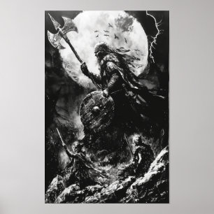 Póster Furia vibrante Ilustracion acrílico negro y blanco