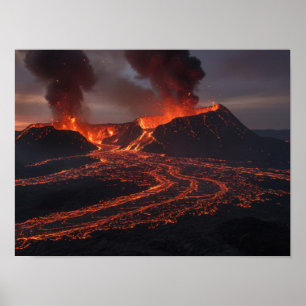 Póster Furia Volcánica: Erupción y Flujo al Crepúsculo