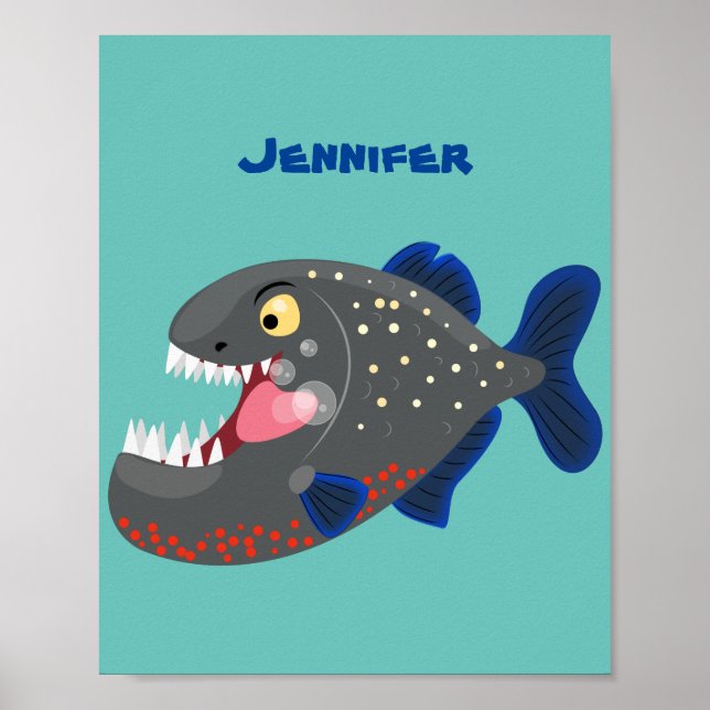 Póster Furioso ilustracion personalizado de piranha (Frente)