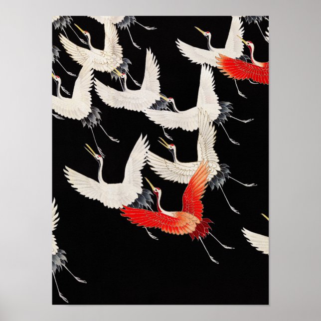Póster Furisode con una miríada de grullas voladoras (Frente)
