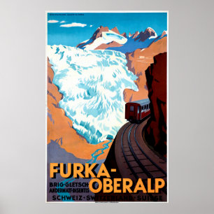 Póster FURKA-OBERALP Paso de montaña estrecho Suiza