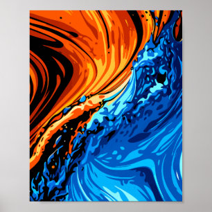Póster Fusión abstracta de fuego y agua