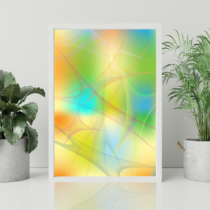Póster Fusión abstracta futurista de neón verde, azul tur