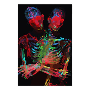 Póster Fusión de Arte Abrazo de Esqueleto de Neón