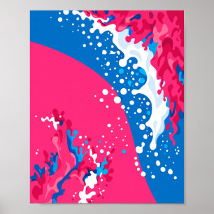 Póster Fusión Dinámica de Olas Rosas, Azules y Blancas