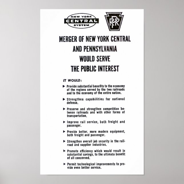 Póster Fusión Penn Central Ferroviaria 1968 (Frente)