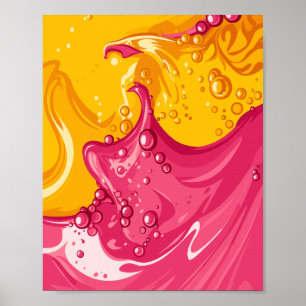 Póster Fusión vibrante de energía líquida rosa y dorada