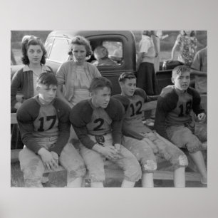 Póster Fútbol de escuela secundaria, 1941. Foto antigua