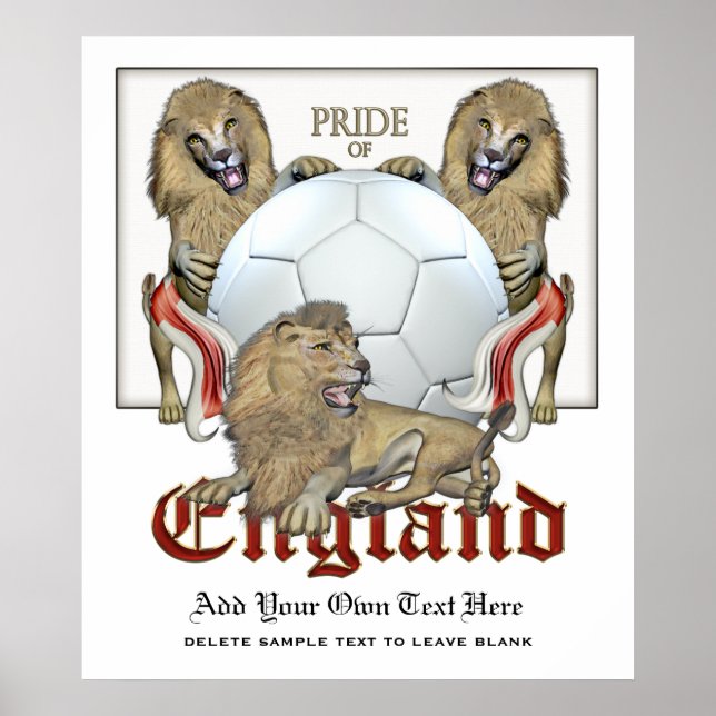 Póster Fútbol de Inglaterra con tres leones (Frente)