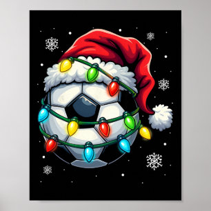 Póster Fútbol de Navidad Sombrero de Santa Luces de Navid