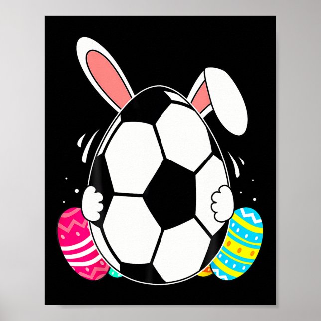 Póster Fútbol divertido con orejas de conejo día de Pascu (Frente)