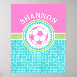 Póster Futbol Pastel Tricolor Con Baldosas De Aqua