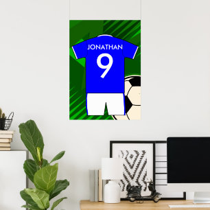 Póster Fútbol personalizado Jersey azul y blanco