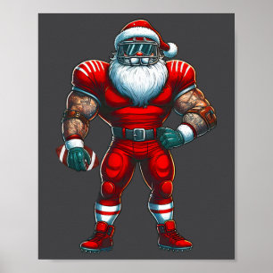 Póster Futbolista estadounidense de Santa Claus Merry Chr