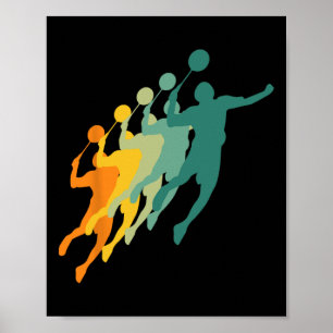 Póster Futbolistas Del Retro Badminton Transportan Coche