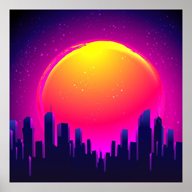 Póster Futurismo retro. ilustracion futurista de ondas si (Frente)