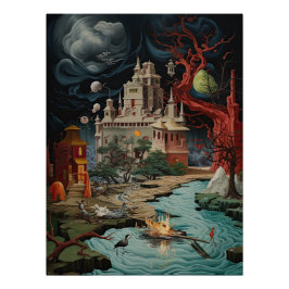 Póster Futurista Castillo Aventura Cibermundo