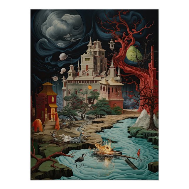 Póster Futurista Castillo Aventura Cibermundo (Anverso)